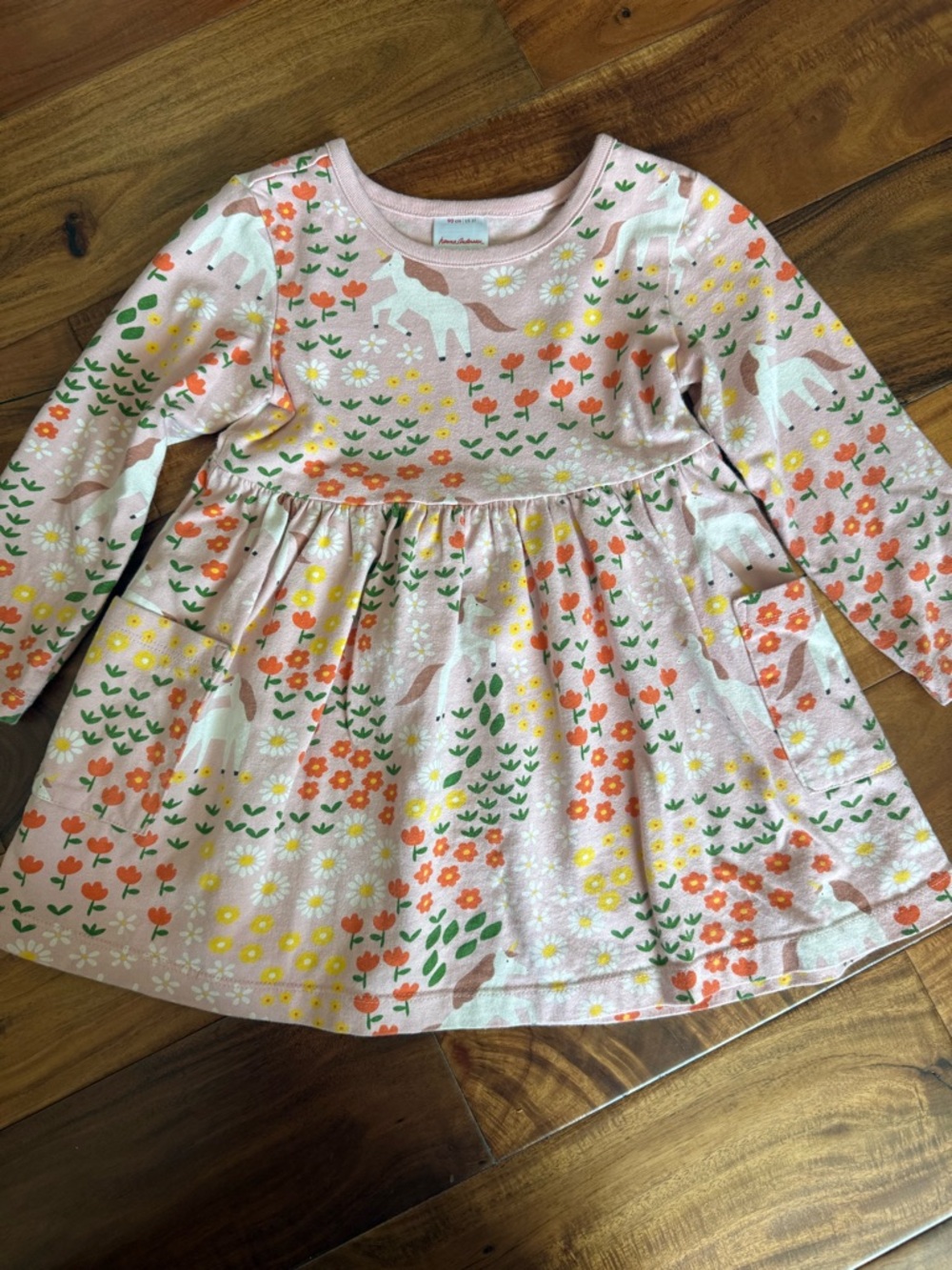 Hanna Andersson Pastel Pink Floral & Unicorn Long-Sleeve Dress